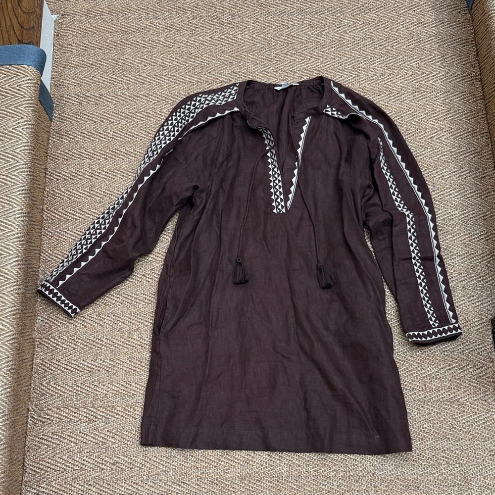 Banana Republic Brown Tunic Dress with White Embroidered Trim